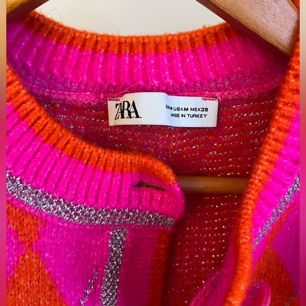 Zara Neon Argyle Button-down Cardigan - Picture 3 of 5